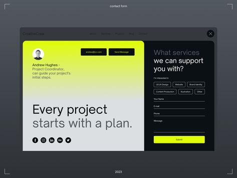 UI/UX, Contact form, web design, UI designer, web concept Contact Form Design Website, Contact Page Web Design, Form Ui Design, Agency Website Inspiration, Form Design Web, Form Ui, Web Design Black, Ux Design Principles, Footer Design