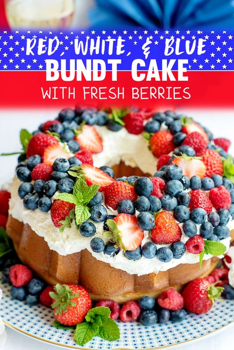 Memorial Day Bundt Cake, Fourth Of July Bundt Cake, 4th Of July Bundt Cake Ideas, 4th Of July Mini Bundt Cakes, 4th Of July Bundt Cake, Labor Day Desserts, Blue Desserts Recipes, Vanilla Bundt Cake, Easy Bundt Cake Recipes