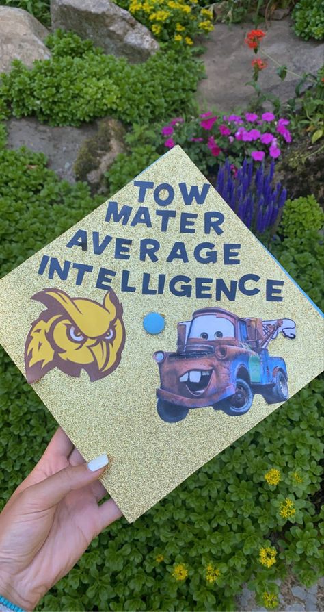 Tow Mater Mater Graduation Cap, Lightning Mcqueen Grad Cap, Car Graduation Cap Ideas, Lightning Mcqueen Graduation Cap, Tow Mater, Grad Cap Designs, Diy Graduation Cap, Diy Graduation, Kids Graduation