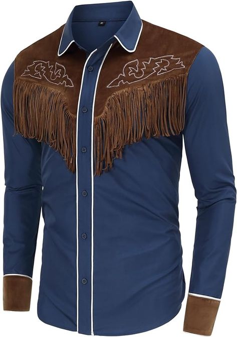 Amazon.com: TURETRENDY Men's Western Fringe Cowboy Shirt Long Sleeve Embroidered Slim Fit Casual Button Down Shirts Black 3XL : Clothing, Shoes & Jewelry Cowboy Shirt, Cowboys Shirt, Shirts Black, Button Down Shirts, Wizard, Casual Button Down Shirts, Halloween Costume, Shoes Jewelry, Black Shirt