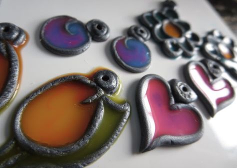 HeArtfully Creating: POLYMER CLAY JOURNEY: Earring dangle Drops Using ... Clay Jewelry Making, Liquid Polymer Clay, Stained Glass Effect, Three Primary Colors, Glass Effect, Earring Dangle, Faux Stained Glass, Polymer Clay Projects, Alcohol Inks