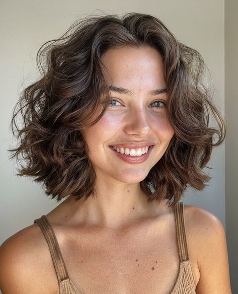 Medium Bob Wavy Hair, 2c Bob Haircut, Bob Length Curly Hair, Medium Bob Curly Hair, Curly Brown Bob, Curly Layered Short Hair, Cute Short Hair Cuts For Women, Short Haircuts For Women Wavy Hair, Short Hair Styles Curls