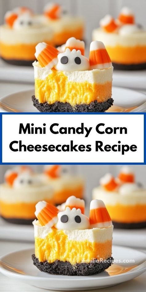 Need a fun addition to your holiday dessert table? Discover how Mini Candy Corn Cheesecakes combine rich cheesecake flavor with a playful candy corn twist, making them a festive favorite for all ages. Corn Cheesecake, Holiday Dessert Table, Rich Cheesecake, Holiday Desserts Table, Holiday Dessert, Halloween Treat, Cheesecake Recipe, Halloween Festival, Quick And Easy Recipes