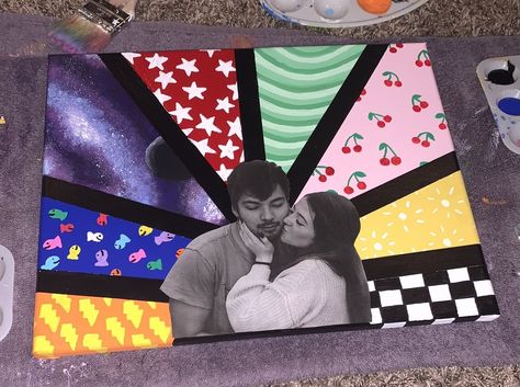 Cute Painting For Your Boyfriend, Cute Canvas Gifts For Boyfriend, Diy Art For Boyfriend, Painted Memory Boxes Boyfriend, Canvas Painting Gift Ideas For Boyfriend, Painting To Make For Your Boyfriend, Canvas Photo Collage Diy, Picture Collage Canvas, Painting For Significant Other