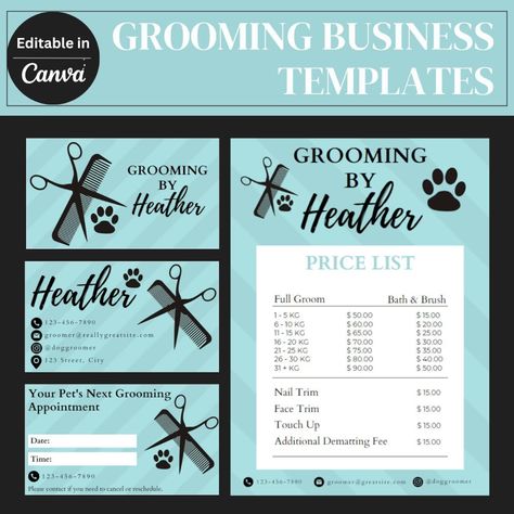 Dog Grooming Business Template Bundle Business Cards - Etsy Canada Mobile Dog Grooming Ideas, Dog Grooming Business Cards, Grooming Business Cards, Grooming Salons, Face Trimmer, Mobile Pet Grooming, Grooming Ideas, Froy Gutierrez, Dog Grooming Styles