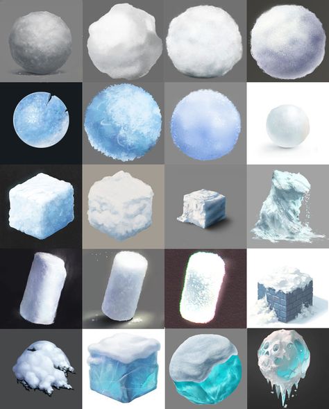 material studies neige / snow regroup. Ice Digital Art Tutorial, Snow Digital Art Tutorial, Snow Drawing Tutorial, Ice Drawing Tutorial, Snow Drawing Reference, Snow Texture Paint, Snow Reference, Snow Digital Art, Texture Study