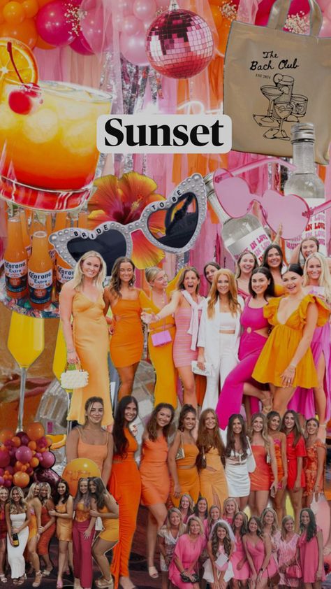 Bachelorette Outfit Theme, Sunset Themed Party, Bachelorette Outfit Themes, Sunset Party, Bachelorette Themes, Bachelorette Outfits, Tequila Sunrise, Summer Sunset, Themed Outfits