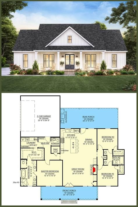 1 Story House, Open Concept Layout, Modern Farmhouse Living, House Plans Farmhouse, Modern Farmhouse Plans, House Blueprints, Bedroom House Plans, A Dream Come True, Farmhouse Style House