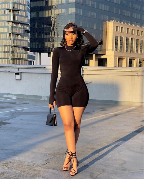 black romper Short Romper Outfit Classy, How To Style Short Jumpsuit Outfit Ideas, Shorts Jumpsuit Outfit Black Women, Short Jumpsuit Outfit Black Women, Black Romper Outfit Baddie, Black Short Romper Outfit, Romper Outfit Baddie, Black Romper Outfit Dressy, Romper Outfit Black Women