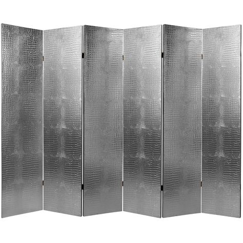 6 ft. Tall Faux Leather Silver Crocodile Room Divider - Free Shipping on all room dividers. Browse over 1,500 unique room dividers and shoji screens in-stock and ready to ship! Silver Home Accessories, Folding Screen Room Divider, Sliding Room Dividers, Modern Room Divider, Modern Screens, Shoji Screen, Folding Room Dividers, Asian Homes, Panel Room Divider