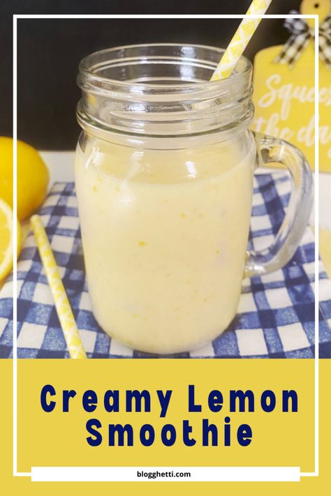 This lemon smoothie is sunshine in a glass and loaded with health benefits.  Healthy smoothies with simple ingredients like this one are perfect for breakfast, after a workout, or an afternoon pick-me-up.  Whip up this light, tangy, and refreshing lemon smoothie in just a couple of minutes. Health benefits from lemons, turmeric, honey, and ginger. via @blogghetti Benefit Of Turmeric, Lemon Smoothie Recipes, Lemon Smoothie, Fruit Smoothie Recipes Healthy, Fresh Squeezed Lemonade, Smoothie Drink Recipes, Healthy Benefits, Smart Things, Fruit Smoothie Recipes