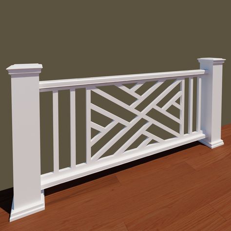 Chippendale Railing, Porch Railing Designs, Front Porch Railings, Chippendale Design, Railing Designs, Vinyl Railing, Screened Porch Designs, Balcony Grill, Garage Door Makeover