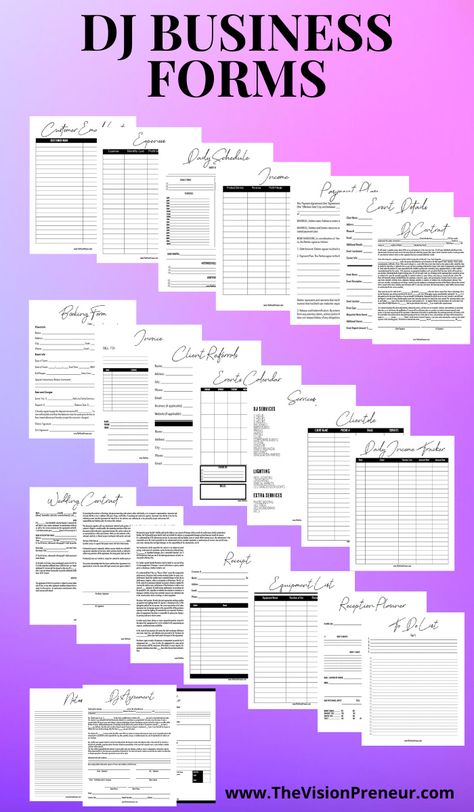 Have a Disc Jockey Business and looking for elegant business forms? This Disc Jockey Business Kit is perfect for you!   Comes in PDF format sized 8.5 x 11 (standard paper size). The kit has 26 pages of forms which include:  - DJ Contract - DJ Agreement - Quote - Reception Planner - Equipment List - Receipt - Daily Income Tracker  And more! Visit us on Etsy Accounting Notes, Free Planner Inserts, Tax Advice, Dj Business, Business Kit, Income Tracker, Restaurant Business Cards, Event Planning Template, Business Printables