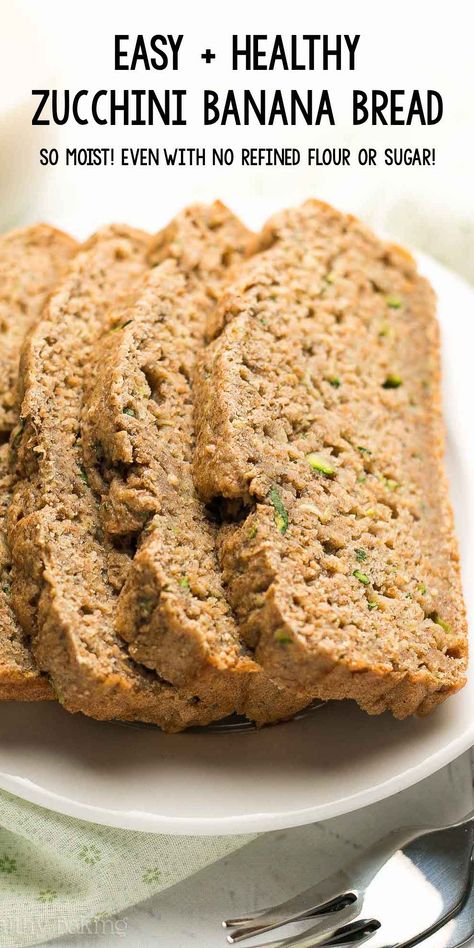 Zucchini Yogurt Bread, Healthy Banana Zucchini Bread Recipe, Keto Zucchini Banana Bread, Banana Zucchini Muffins Healthy Greek Yogurt, Healthy Zucchini Bread Recipes Clean Eating, No Sugar Zucchini Bread, Easy Healthy Zucchini Bread, Zucchini Bread Low Sugar, No Refined Sugar Banana Bread