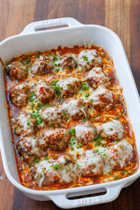 Meatballs Parmesan combines the best Italian dishes into one easy casserole. Homemade saucy Parmesan Meatballs topped with gooey cheese. Meatballs Parmesan, Sausage Meatballs Recipes, Bechamel Recipe, Best Italian Dishes, Meatball Parm, Easy Italian Meatballs, Meatball Casserole Recipe, Baked Italian Meatballs, Italian Casserole