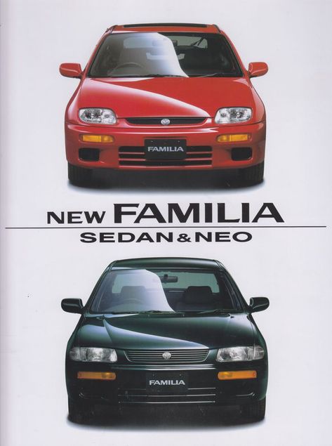 Mazda Familia Sedan & Neo, sales brochure, Japan, 6/1994 Mazda Familia, Mazda 323, Logo Pin, Sales Brochure, Car Sales, Japanese Cars, Body Kit, Mazda, Cars For Sale