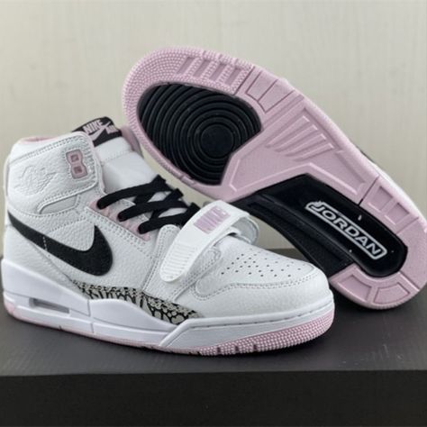 Jordan Legacy 312 White Black Pink Foam AT404-106 #jordanlegacy312whiteblackpinkfoam #jordanlegacy312 #sneakerhead #sneaker #sneakers #sneakercon #sneakeraddict Tennis Jordan, Black And White Jordans, Jordan Legacy 312, Urban Shoes, Fly Shoes, Jordans Girls, Nike Jordan Retro, Shoe Wishlist, Nike Tennis Shoes