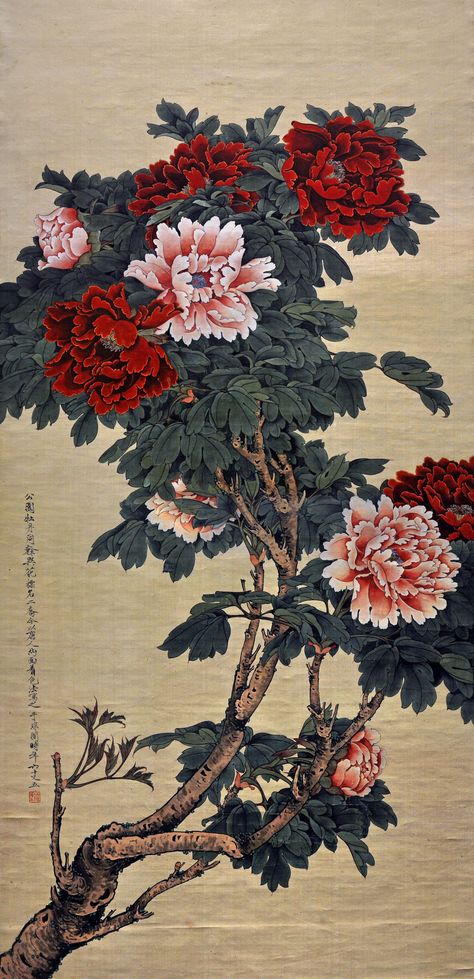 art, chinese painting, peony painting, flower painting, Gongbi painting, Pivoine, peinture chinoise Chinese Dynasty Art, Gongbi Painting, Chinese Traditional Art, Chinese Painting Flowers, Painting Peony, Chinese Flowers, Asian Flowers, Traditional Chinese Art, Chinese Flower