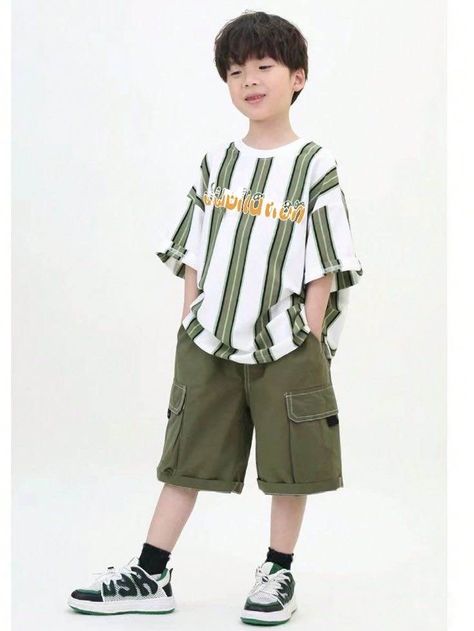 Kidswear Boys, Kids Streetwear, Body Con Dress Outfit, Summer Outfits Kids, Boys Set, Boys Casual, Color Shorts, Knitted Tshirt