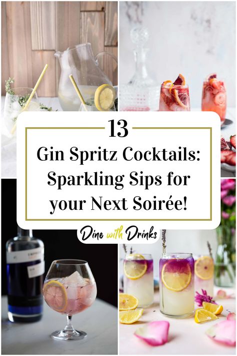 Collage of 4 gin spritz cocktails. Spritz Cocktail Recipes, Sparkling Drinks Cocktails, Gin Spritz Cocktail, Prosecco St Germain Cocktails, St Germain Cocktail Recipes Gin, Empress Gin Champagne Cocktail, Spritz Cocktail, Aviation Gin Cocktails, Spritz Recipe