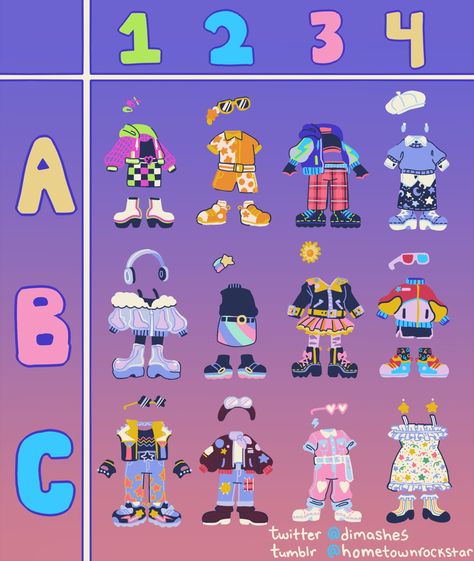 Sea Life Clothes, Oc + Letter + Number Clothes, Outfit Chart Drawing, Outfit Ideas For Character Design, Popstar Outfits Ideas Drawing, Art Outfit Ideas Drawing, Oc Clothing Ideas, Anime Clothing Design, Outfits For Ocs