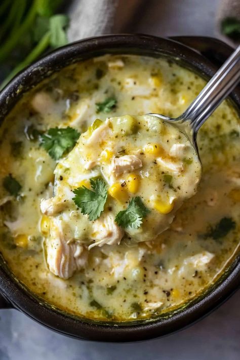 Enchiladas Chicken Soup, Green Enchiladas Chicken, Green Chile Chicken Soup, Green Enchiladas, Enchiladas Chicken, Enchilada Soup Recipe, Green Chicken Enchiladas, Soups Stews Chilis, Mexican Table