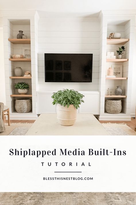 Tv Built In Wall Unit Small Space, Living Room Built Ins With Tv Small Space, Diy Shelves Around Tv, Tv Wall Ideas Living Room Beach House, Add Built Ins To Living Room, Built In Wall Tv Unit, Small Built In Living Room, Partial Built In Shelves Living Room, Built In Television Wall