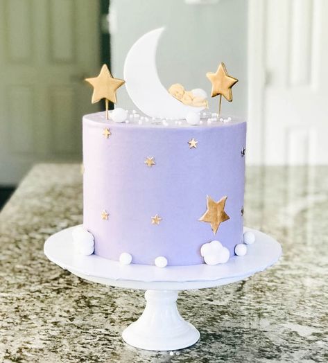 15 Precious Girl Baby Shower Cakes - Find Your Cake Inspiration To The Moon And Back Cake, Two The Moon Birthday Party Girl Cake, Two The Moon Birthday Cake Girl, Over The Moon Cake Ideas, Lavender Baby Shower Cake, Moon Themed Cake, Baby Girl Shower Cakes, Lavender Birthday Cake, Purple Baby Shower Cake