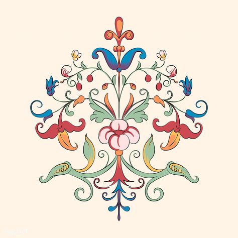 Vintage flourish ornament illustration | free image by rawpixel.com Art Nouveau Ornament, Motif Vector, Ornament Illustration, Mughal Art Paintings, Bedroom Cupboards, Ornament Drawing, Folk Art Flowers, Motif Vintage, 수채화 그림