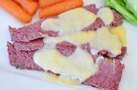 Creamy Mustard Sauce for Corned Beef Sauce For Corned Beef And Cabbage, Corned Beef Sauce, Corned Silverside, Spicy Sauce Recipe, Beef Gravy Recipe, Mustard Cream Sauce, Beef Sauce, Creamy Mustard Sauce, Irish Cuisine