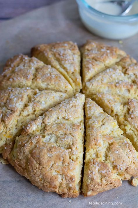 Gluten Free Scones Recipe, Gluten Free Biscotti Recipe, Fodmap Desserts, Gf Muffins, Glutenfri Baking, Gluten Free Scones, Orange Scones, Gluten Free Sourdough, Orange Glaze