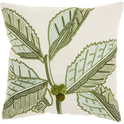 Bay Isle Home Sizemore Cotton Throw Pillow Tropical Pillows, Green Throw Pillow, Cushion Embroidery, Embroidered Leaves, Coastal Pillows, Green Throw, Tree Pillow, Green Throw Pillows, Cotton Throw