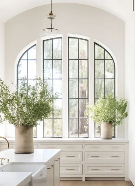 Kitchen Window Arch, Big Arched Windows, Arched Kitchen Window, Almond Windows, Arched Windows Exterior, Picture Windows Exterior, Large Arch Window, Large Arched Windows, Kitchen Windows