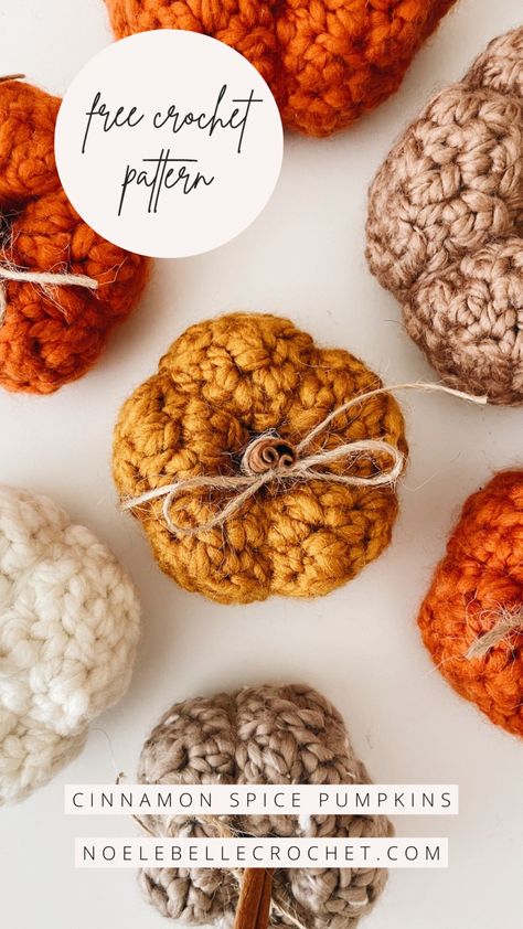 Free Crochet Pumpkin Pattern - Cinnamon Spice Pumpkins Crochet Fall Decor, Crochet Business, Small Pumpkins, Crochet Fall, Crochet Pumpkin, Cinnamon Spice, Yarn Tail, Mini Pumpkins, Paintbox Yarn