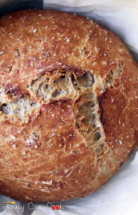 Jenny Jones, Dutch Oven Bread, Knead Bread Recipe, Grain Bread, Artisan Bread Recipes, Yeast Bread Recipes, Knead Bread, Rustic Bread, Dutch Oven Recipes