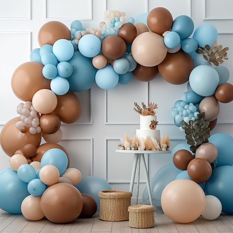 PRICES MAY VARY. 140 PCS BOHO BROWN AND BLUE BALLOONS DIFFERENT SIZES: Package includes 18 inch balloons 4 pcs, 12 inch balloons 30 pcs, 10 inch balloons 45 pcs, 5 inch small balloons 60 pcs, balloon decorating strip kit 1 set NON-TOXIC & SAFE: Made of latex, safe and non-toxic, recommended to use with a balloon hand pump or electric balloon pump WHAT TO FILL WITH: Latex balloons filled with AIR will stay full for up to 72 hours, while with HELIUM will stay full for 3-6 hours. For best float res Blue And Brown 1st Birthday, Blue Brown Wedding, Light Blue Balloons, Electric Balloon Pump, Black And Gold Balloons, Balloon Garland Diy, Orange Balloons, Small Balloons, Garland Backdrops