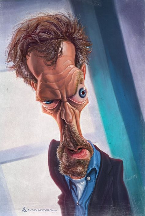 Caricature Illustrations by Anthony Geoffroy | Showcase of Art & Design Caricature Sketch, House Cartoon, Hugh Laurie, Funny Caricatures, Caricature Artist, Dr House, Celebrity Caricatures, Caricature Drawing, Celebrity Drawings