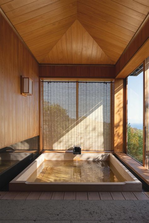 Sunken Bathtub, 9 Elements, Atami, Luxury Beach House, Japanese Interior Design, Japanese Interior, Style Japonais, Top Interior Designers, Strip Light