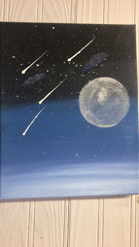 Simple Painting Ideas Nature, Space Theme Painting Easy, Painting Ideas On Canvas Galaxy, Space Easy Painting, Night Sky Drawing Easy, Lukisan Simple Aesthetic, Simple Space Painting, Melukis Simple, Kanvas Lukis Simple