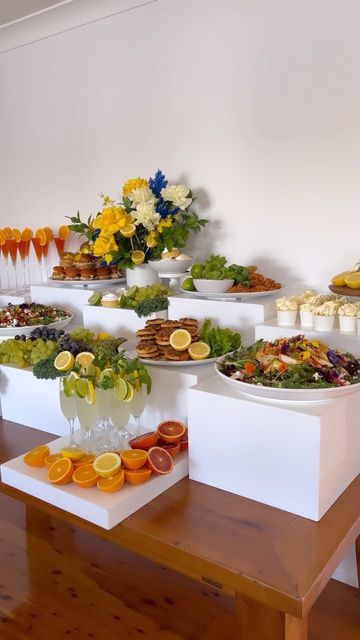 SAMBOOK&Co Catering on Instagram: "💛🍋💛🍋 Bridal Shower" Event Planning Board, Engagement Brunch, Brunch Decor, Catering Display, Display Risers, Wedding Anniversary Party, Mothers Day Brunch, Food Table, Brunch Menu