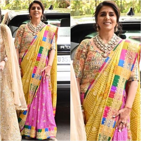 Neetu Kapoor in Abu Jani & Sandeep Khosla @neetu54 Outfit - @abujanisandeepkhosla #neetukapoor #abujanisandeepkhosla #indianfashion #indianstyle #bollywoodstyle #bollywood #bollywoodfashion #aliaranbirwedding #ranbiraliawedding Abu Jani And Sandeep Khosla, Neetu Kapoor, Neetu Singh, Ghaghra Choli, Handmade Fabric, Fabric Bags, Saree, Fabric, Quick Saves