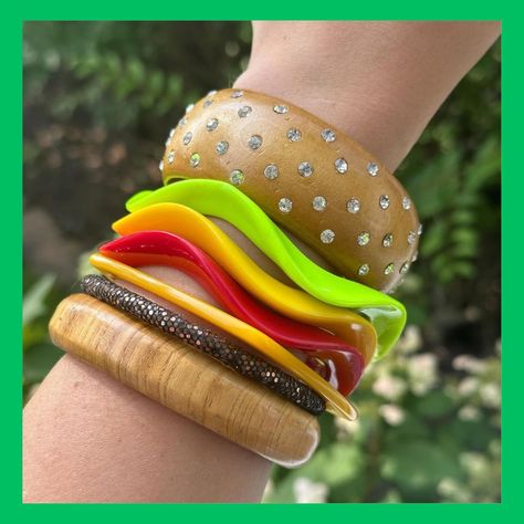 🍔Burger goals @missannaleighart #polychromegoods #burgers #accessories Burger Costume, Olympic Flag, Olympics Opening Ceremony, Arm Party, Daily Funny, Stacked Bangles, Weird Pictures, Fashion Victim, Vintage Market