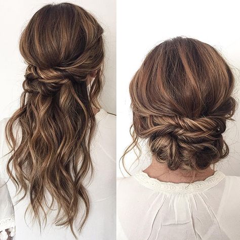 beautiful twisted half up half down and updo - love both looks!  ~  we ❤ this! moncheribridals.com Wedding Hair Up To Down, Convertible Hair Wedding, Convertible Bridal Hair, Convertible Hair Ideas, Popular Wedding Hairstyles, Partial Updo, Sanggul Modern, Easy Updos For Long Hair, Simple Wedding Hairstyles