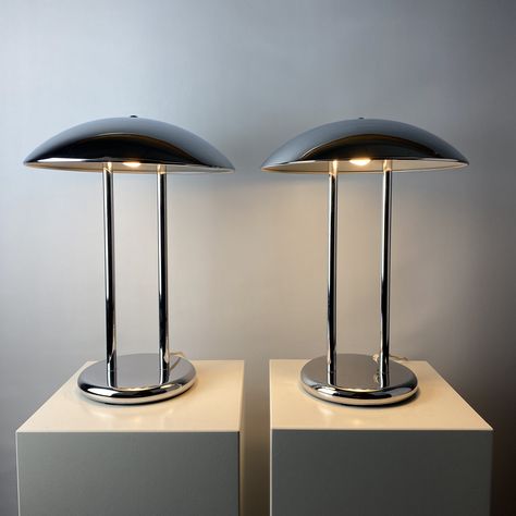 Listed on VNTG.com: Pair of chrome table lamps model BARAD by IKEA, 1992 | #vntg #vintage Ikea Vintage Lamps, Vintage Ikea Lamp, Aesthetic Lamps Bedroom, Chrome Aesthetic, Dresser Lamp, Chrome Furniture, Chrome Decor, Ikea Vintage, Dresser Lamps