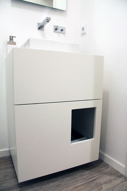 Cat Litter Box Diy, Diy Litter Box, Wc Ideas, Under Bathroom Sink, Cat Furniture Design, Powder Room Sink, Bunny Room, Cat Litter Box Enclosure, Cat Litter Tray