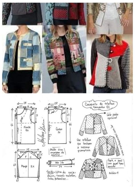 Patchwork Jackets For Women, Quilted Jacket Pattern, Ropa Upcycling, Quilted Clothing, Dress Patterns Diy, Patchwork Clothes, Quilt Dress, Quilted Clothes, Sewing Clothes Women