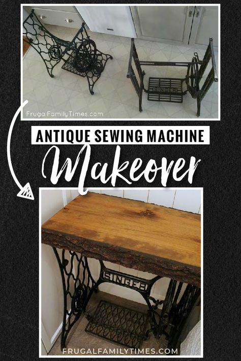 We took an old Singer sewing machine table base and made a modern antique Singer sewing machine table. A very simple DIY project with beautiful results! #upcycle #farmhouse #antique #reclaimed Sewing Machine Makeover, Antique Sewing Machine Table, Old Singer Sewing Machine, Antique Singer Sewing Machine, Singer Sewing Machine Table, Restored Furniture, Sewing Machine Tables, Upcycling Furniture, Sewing Machine Table