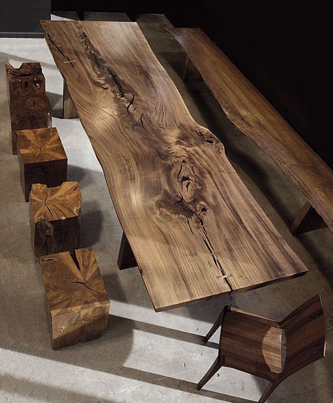 Naturalist Furniture, Walnut Wood Furniture, Hudson Furniture, Live Edge Furniture, Log Furniture, Reclaimed Wood Furniture, Into The Woods, Furniture Dining Table, Raw Wood