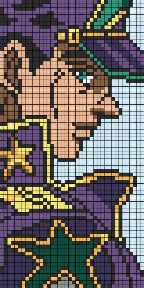 Alpha pattern #138161 | BraceletBook Jojo's Bizarre Adventure Cross Stitch, Jojos Bizzare Adventure Crochet, Jjba Alpha Pattern, Jojo Alpha Pattern, Jjk Alpha Pattern, Alpha Patterns Crochet Anime, Jjba Pixel Art, Stone Ocean Jotaro, Anime Alpha Pattern