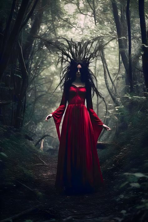 Witch in tfe redcdress on Red Moon Witch, Witch Masquerade, Red Witch Costume, Future Teller, Witches Lair, Red Witch, Gothic Photography, Witch Cosplay, Evil Witch